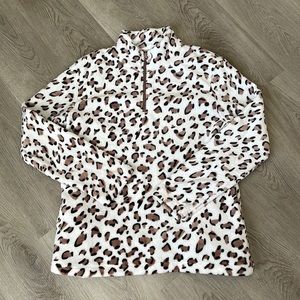 White Leopard Print Half Zip Fleece